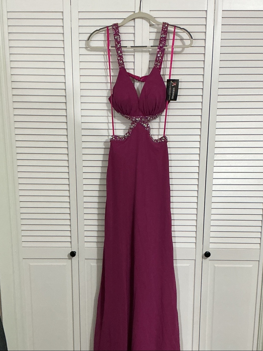 Clarisse Plum Cutout Beaded Prom Gown
